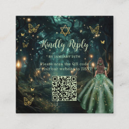 エンチャントフォレストエメラルドグリーンバルミツワーQR RSVP エンクロージャーカード