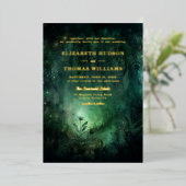 エンチャントフォレストエメラルド金ゴールドシックでエレガントな結婚式 箔招待状 (立ち正面)