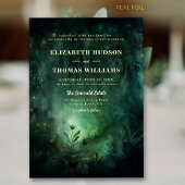 エンチャントフォレストエメラルド金ゴールドシックでエレガントな結婚式 箔招待状