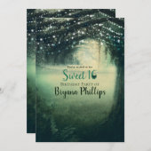 エンチャントフォレストグリーンブルーライトスウィート16パーティー 招待状 (正面/裏面)