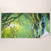 エンチャントフォレストストリームデザイン ビーチタオル (正面)