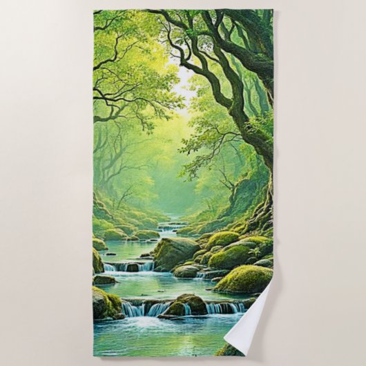 エンチャントフォレストストリームデザイン ビーチタオル (正面)