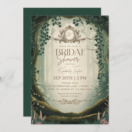 エンチャントフォレストストーリーブックブライダルシャワー 招待状 (正面/裏面)
