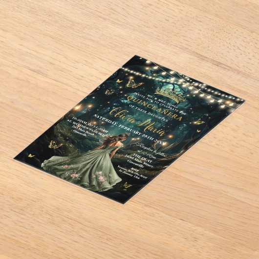 エンチャントフォレストセージ緑ドレスキンセアニラ16 アクリル招待状 (レイダウン)