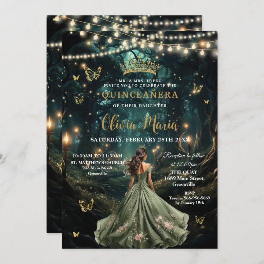 エンチャントフォレストセージ緑ドレスキンセアニラ16 招待状 (正面/裏面)