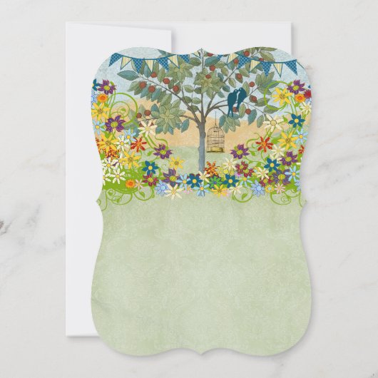 エンチャントフォレストティール（緑がかった色）ラブバード結婚式招待状 招待状 (裏面)