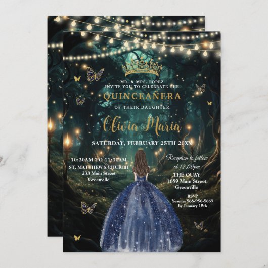 エンチャントフォレストネイビーブルードレスキンセアニラ16 招待状 (正面/裏面)