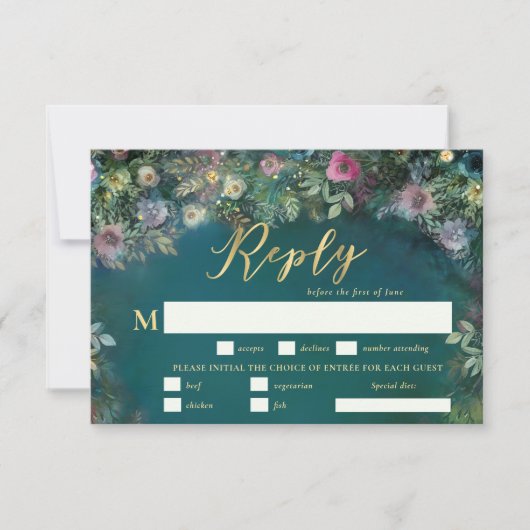 エンチャントフォレストバラアーチミールウェディングRSVP 出欠カード (正面)