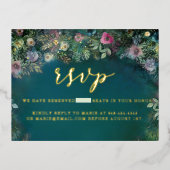 エンチャントフォレストバラアーチ金ゴールドスウィート16 RSVP 箔招待状ポストカード (正面)