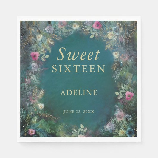 エンチャントフォレストバラグリーナリーフェアリーウッドランドRSVP スタンダードランチョンナプキン (正面)