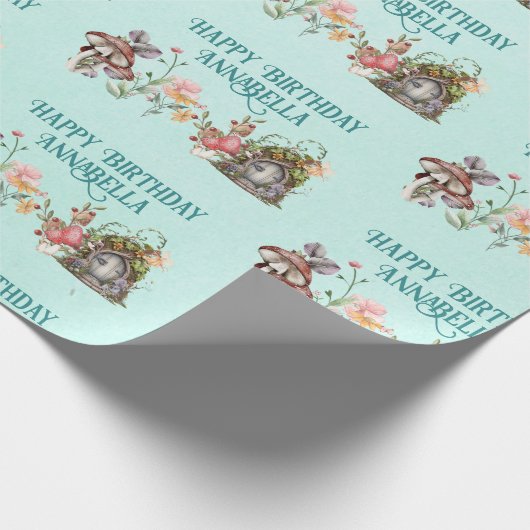 エンチャントフォレストフェアリーガーデンドアオンティール（緑がかった色） ラッピングペーパー (角)