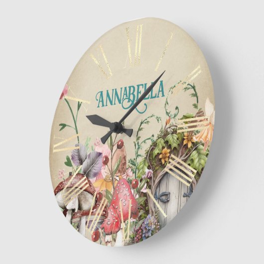 エンチャントフォレストフェアリーガーデンヴィンテージドア ラージ壁時計 (傾斜)
