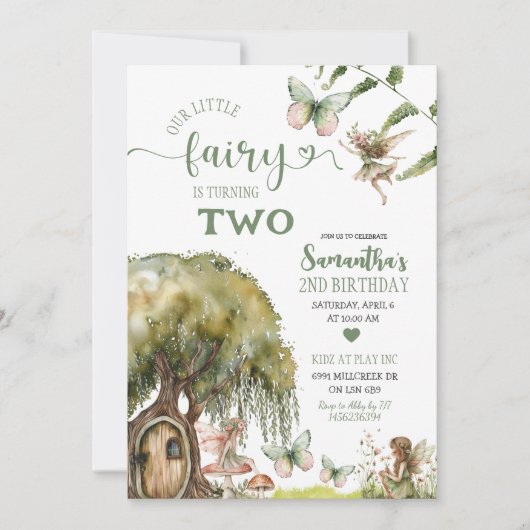 エンチャントフォレストフェアリーガーデン子供の誕生日 招待状 (正面)