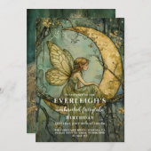 エンチャントフォレストフェアリークレセントムーン誕生日 招待状 (正面/裏面)