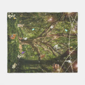 エンチャントフォレストフェアリーズバニー蝶キツネ フリースブランケット (正面(横))