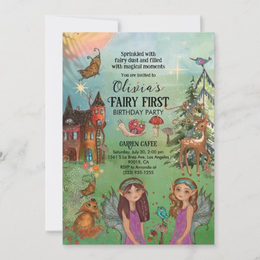 エンチャントフォレストフェアリーファースト誕生日マジカル 招待状 (正面)