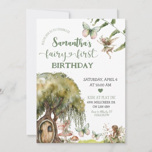 エンチャントフォレストフェアリーファースト誕生日招待状 招待状 (正面)