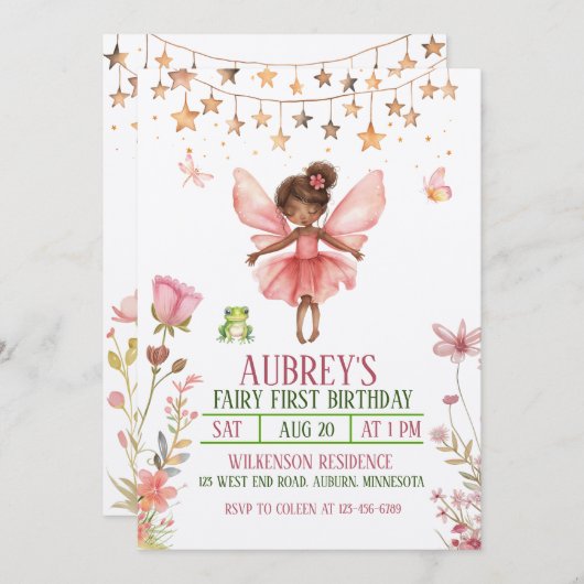 エンチャントフォレストフェアリーファースト誕生日招待状 招待状 (正面/裏面)