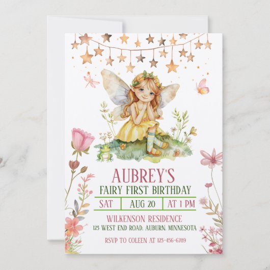 エンチャントフォレストフェアリーファースト誕生日招待状 招待状 (正面)