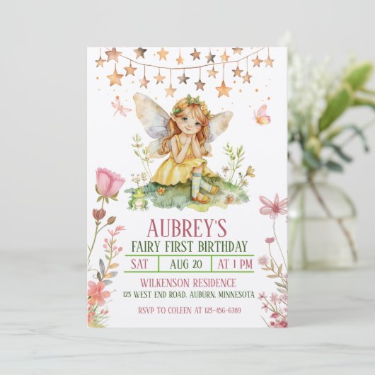 エンチャントフォレストフェアリーファースト誕生日招待状 招待状 (スタンド正面)