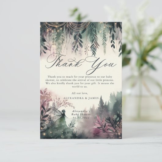 エンチャントフォレストフェアリー山魔法ベビーシャワー サンキューカード (スタンド正面)