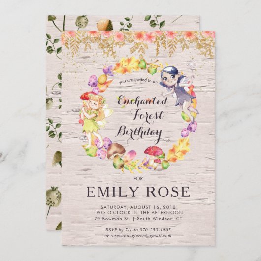 エンチャントフォレストフェアリー誕生日招待状 招待状 (正面/裏面)