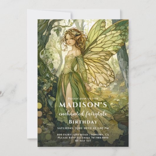 エンチャントフォレストフェアリー誕生日 招待状 (正面)