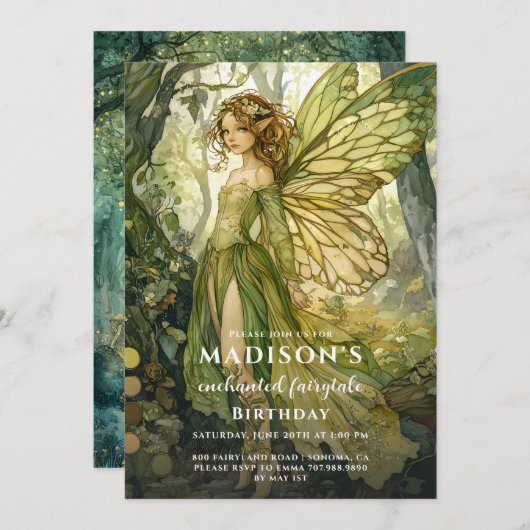 エンチャントフォレストフェアリー誕生日 招待状 (正面/裏面)