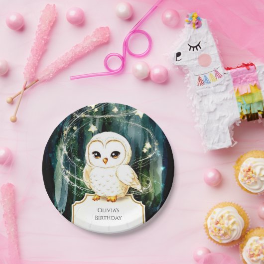 エンチャントフォレストフクロウ誕生日 ペーパープレート (パーティー)