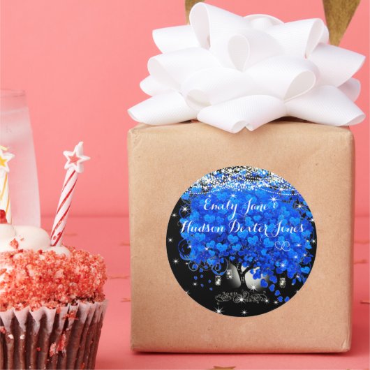 エンチャントフォレストブルーハートリーフ結婚ツリー ラウンドシール (パーティー)