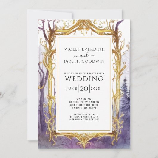 エンチャントフォレストポータル結婚式招待状パープル 招待状 (正面)