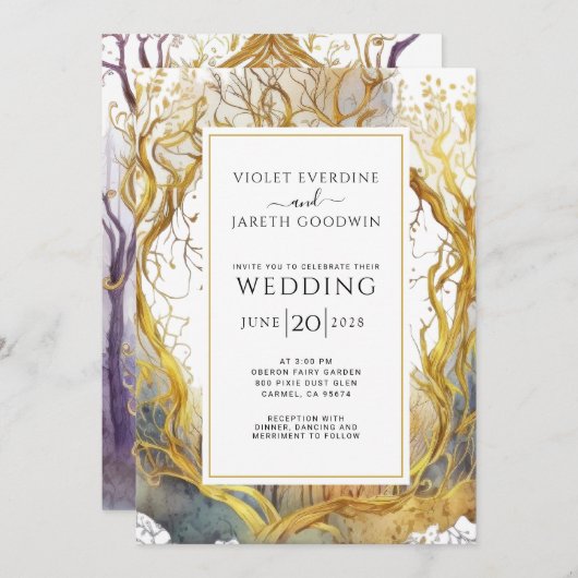 エンチャントフォレストポータル結婚式招待状金ゴールド 招待状 (正面/裏面)