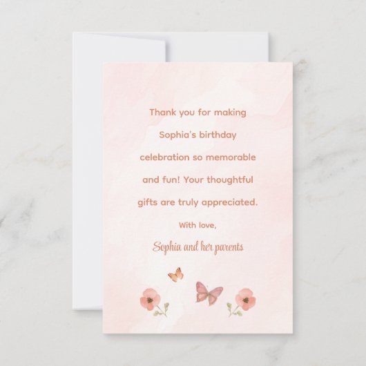 エンチャントフォレストマッシュルームガールズファースト誕生日 サンキューカード (裏面)