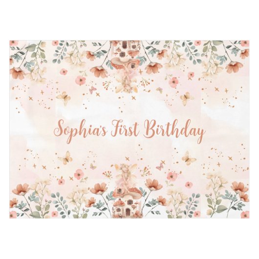 エンチャントフォレストマッシュルームガールズファースト誕生日 テーブルクロス (正面(横))