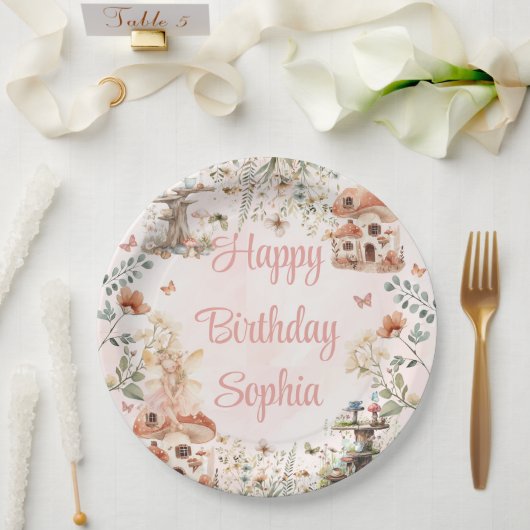 エンチャントフォレストマッシュルームガールズファースト誕生日 ペーパープレート (ウェディング)