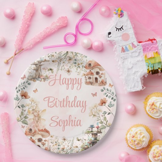 エンチャントフォレストマッシュルームガールズファースト誕生日 ペーパープレート (パーティー)