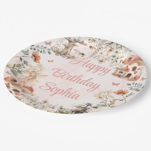 エンチャントフォレストマッシュルームガールズファースト誕生日 ペーパープレート (アングル)