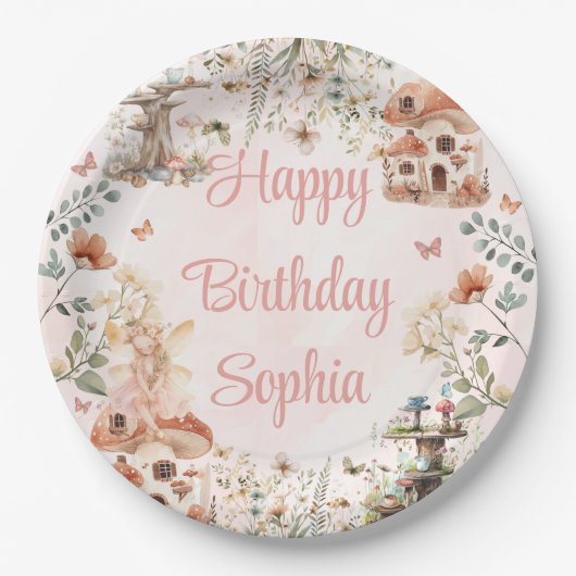 エンチャントフォレストマッシュルームガールズファースト誕生日 ペーパープレート (正面)