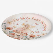 エンチャントフォレストマッシュルームガールズファースト誕生日 ペーパープレート (アングル)