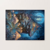 エンチャントフォレストマッシュルームキャッスルファンタジーアート ジグソーパズル (横)