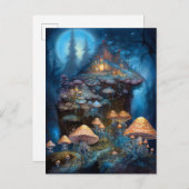 エンチャントフォレストマッシュルームキャッスルファンタジーアート ポストカード (正面/裏面)