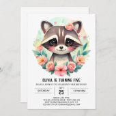 エンチャントフォレストラクーンガール誕生日 招待状 (正面/裏面)