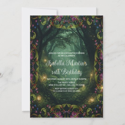 エンチャントフォレスト任意大事な行事プロム誕生日 招待状 (正面)