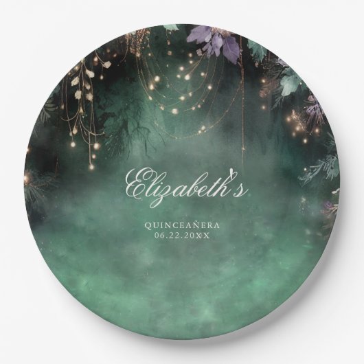 エンチャントフォレスト魔法グリーンラベンダーキンセアニェラ ペーパープレート (正面)