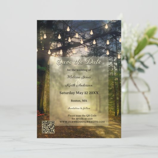 エンチャントフォレストQRコード日付カードを保存 案内状 (スタンド正面)