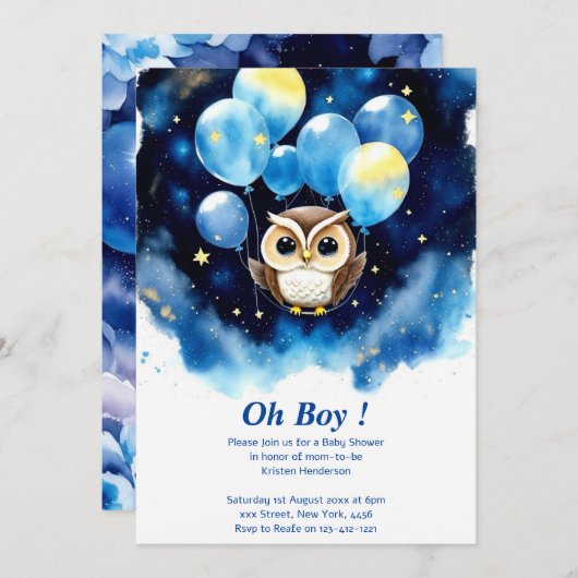 エンチャントフクロウ赤ちゃんシャワー招待状 招待状 (正面/裏面)