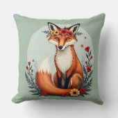 エンチャントフローラキツネウッドランドフォークアート クッション (正面)