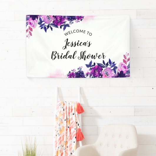 エンチャントフローラパープルブライダルシャワーへようこそ 横断幕 (インサイチュ)