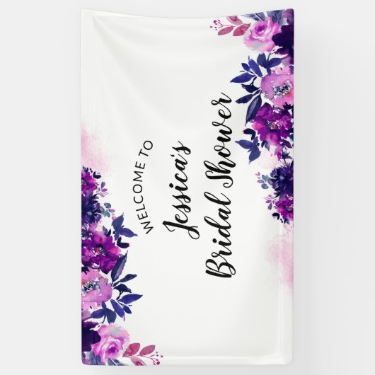 エンチャントフローラパープルブライダルシャワーへようこそ 横断幕 (縦)
