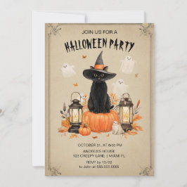 エンチャントブラックキャットハローウィンパーティ招待状 招待状